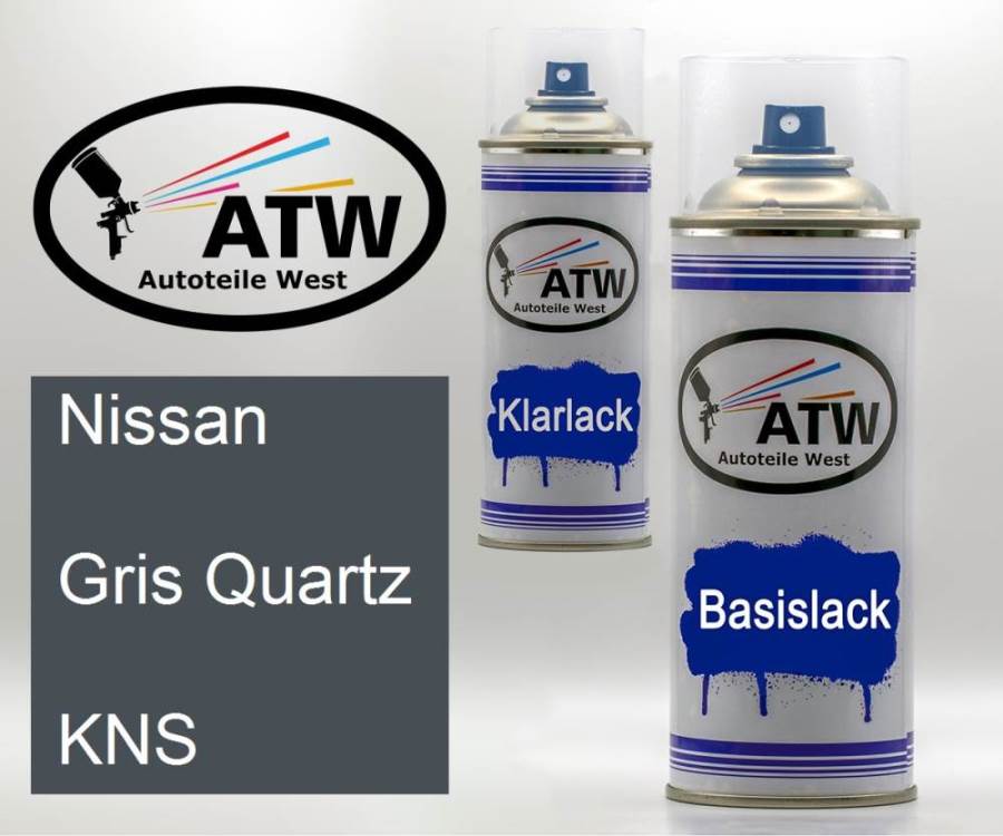 Nissan, Gris Quartz, KNS: 400ml Sprühdose + 400ml Klarlack - Set, von ATW Autoteile West.